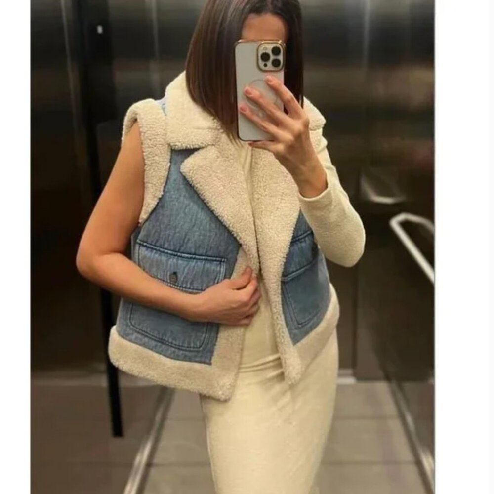 NWT ZARA ZW COLLECTION DOUBLE FACED VEST INDIGO